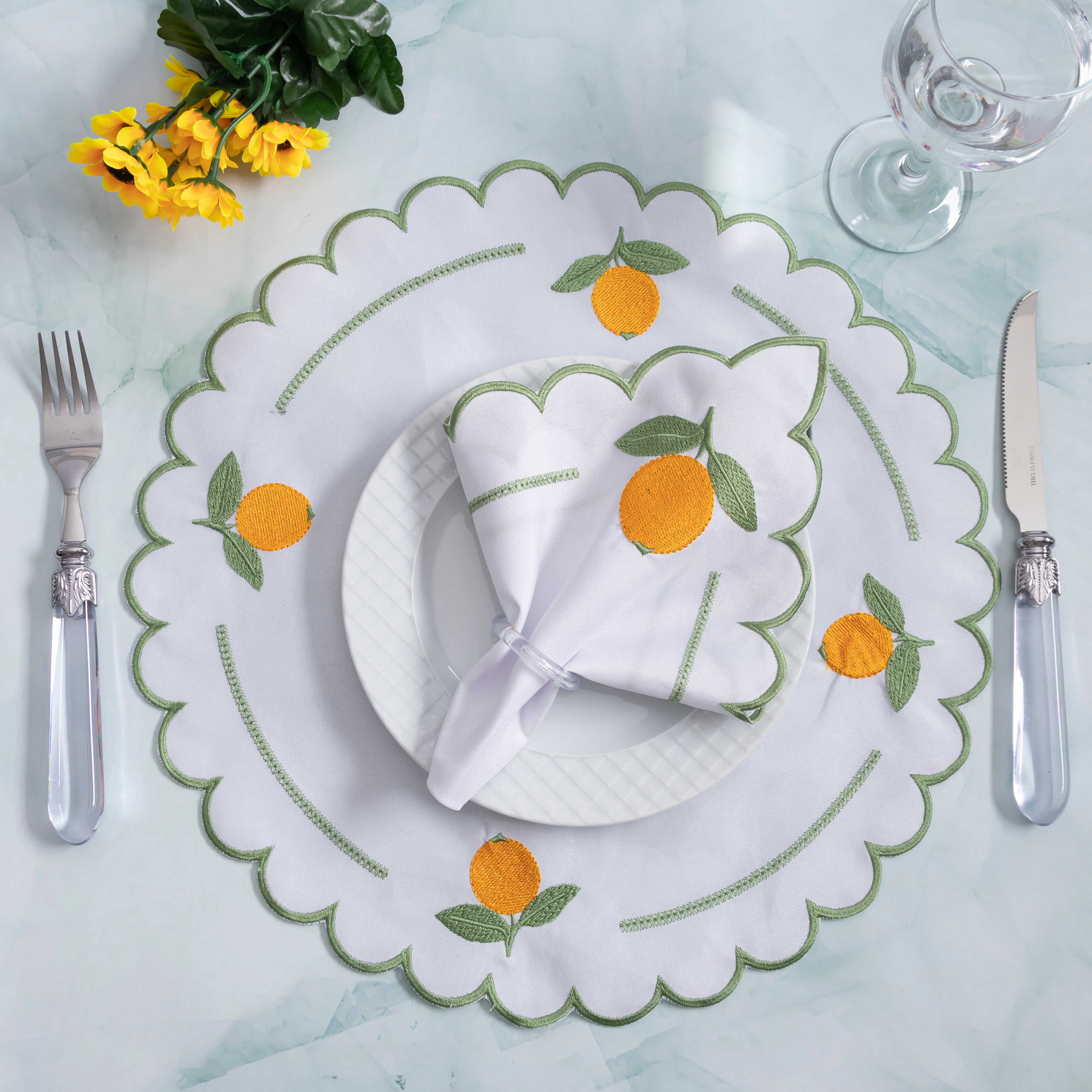 Jogo Americano Limão Siciliano | Branco | Kit 12 Pçs 6 Lugares (Cópia)