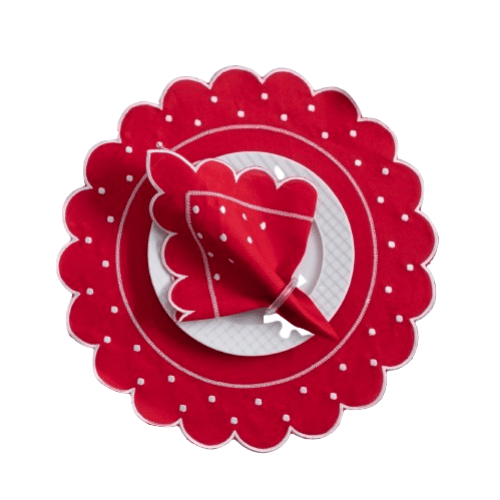 Jogo Americano Poá | Vermelho | Kit 12 Pçs 6 Lugares