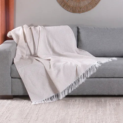 Manta para Cama/Sofá/Poltrona Grid Jacquard | Palha - Linhas & Lares