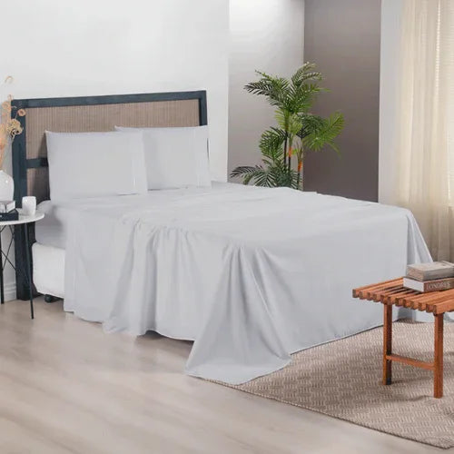 Jogo de Lençol 4 Pçs Ponto Palito | 300 Fios | Casal Padrão | Cinza - Linhas & Lares