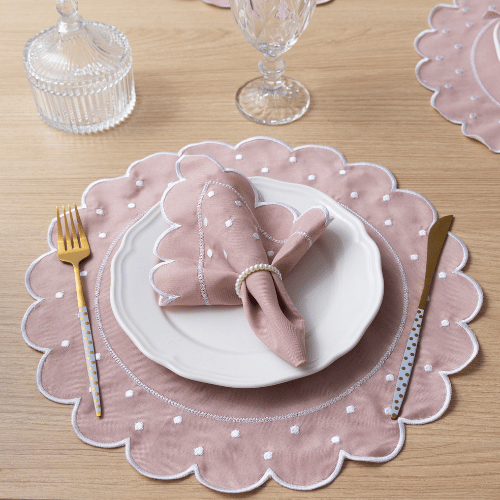 Jogo Americano Poá | Rosê | Kit 12 Pçs 6 Lugares