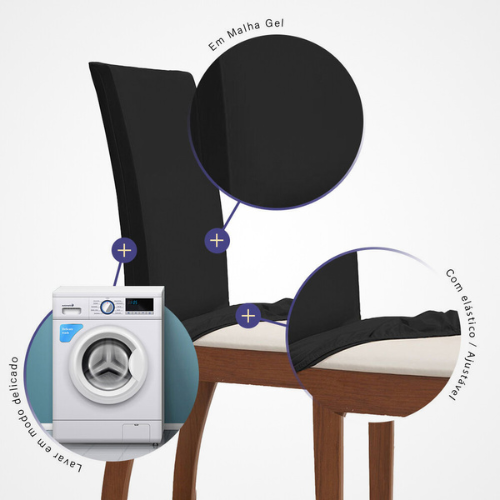 Capa para Cadeira Gel Flex | Kit com 4 | Preto