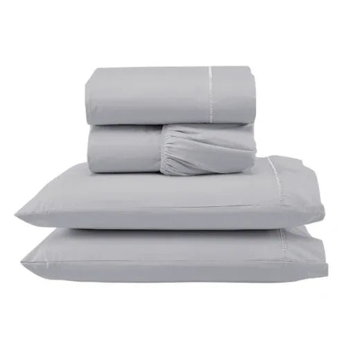 Jogo de Lençol 4 Pçs Ponto Palito | 300 Fios | Casal Queen | Cinza - Linhas & Lares