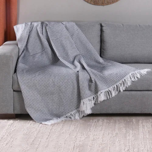 Manta para Cama/Sofá/Poltrona Grid Jacquard | Grafite - Linhas & Lares