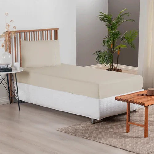 Jogo de Lençol Simples 2 Pçs com Elástico | 300 Fios | Solteiro | Cáqui - Linhas & Lares