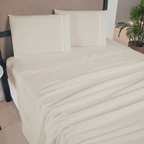 Jogo de Lençol 4 Pçs Ponto Palito | 300 Fios | Casal Queen | Cáqui - Linhas & Lares