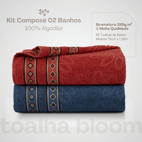 Kit Toalha de Banho Bloom Rubi e Boreal