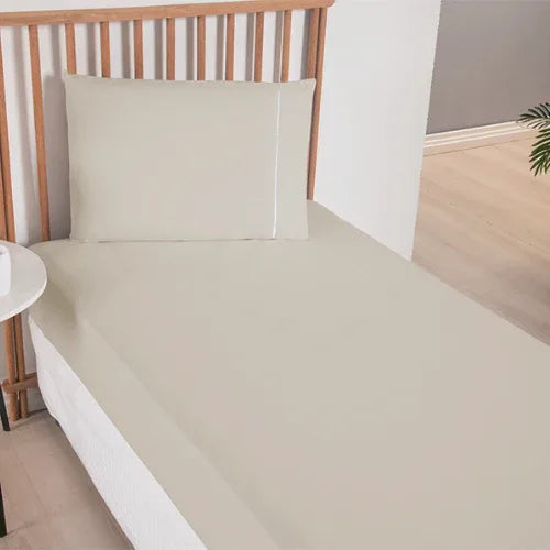 Jogo de Lençol Simples 2 Pçs com Elástico | 300 Fios | Solteiro | Cáqui - Linhas & Lares