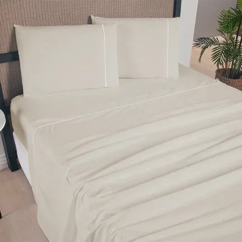 Jogo de Lençol 4 Pçs Ponto Palito | 300 Fios | Casal Padrão | Cáqui - Linhas & Lares