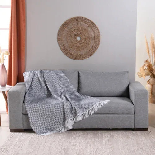 Manta para Cama/Sofá/Poltrona Grid Jacquard | Grafite - Linhas & Lares