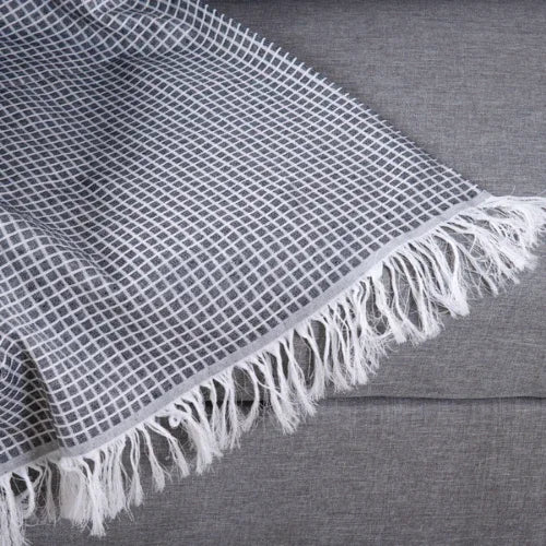 Manta para Cama/Sofá/Poltrona Grid Jacquard | Grafite - Linhas & Lares