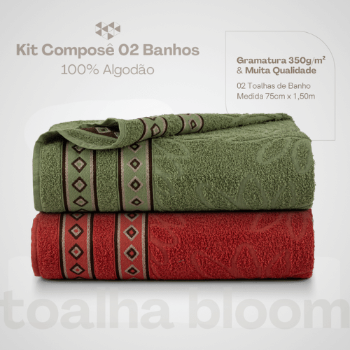 Kit Toalha de Banho Bloom Jade e Rubi
