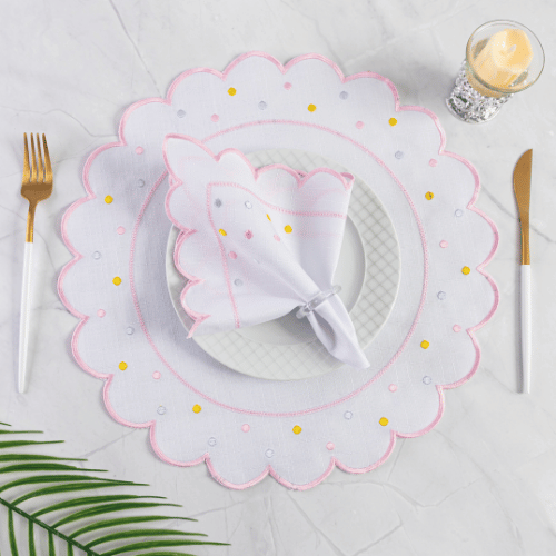 Jogo Americano Poá | Rosa | Kit 12 Pçs 6 Lugares