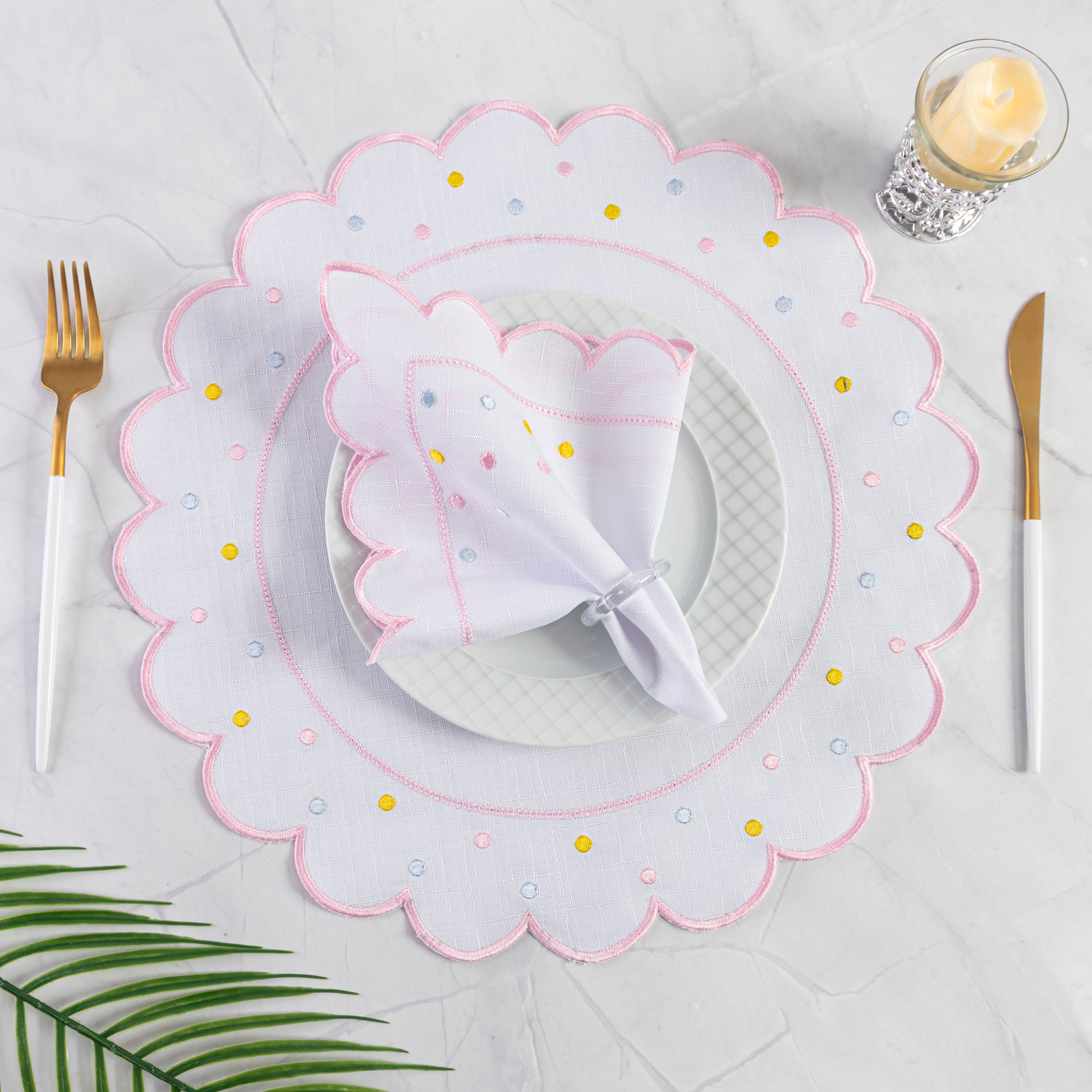 Jogo Americano Poá | Rosa | Kit 12 Pçs 6 Lugares