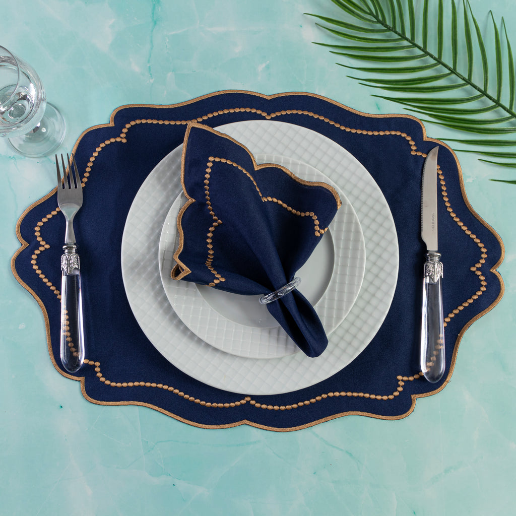 Jogo Americano Bordado Royale | Marinho | Kit 12 Pçs | 6 Lugares