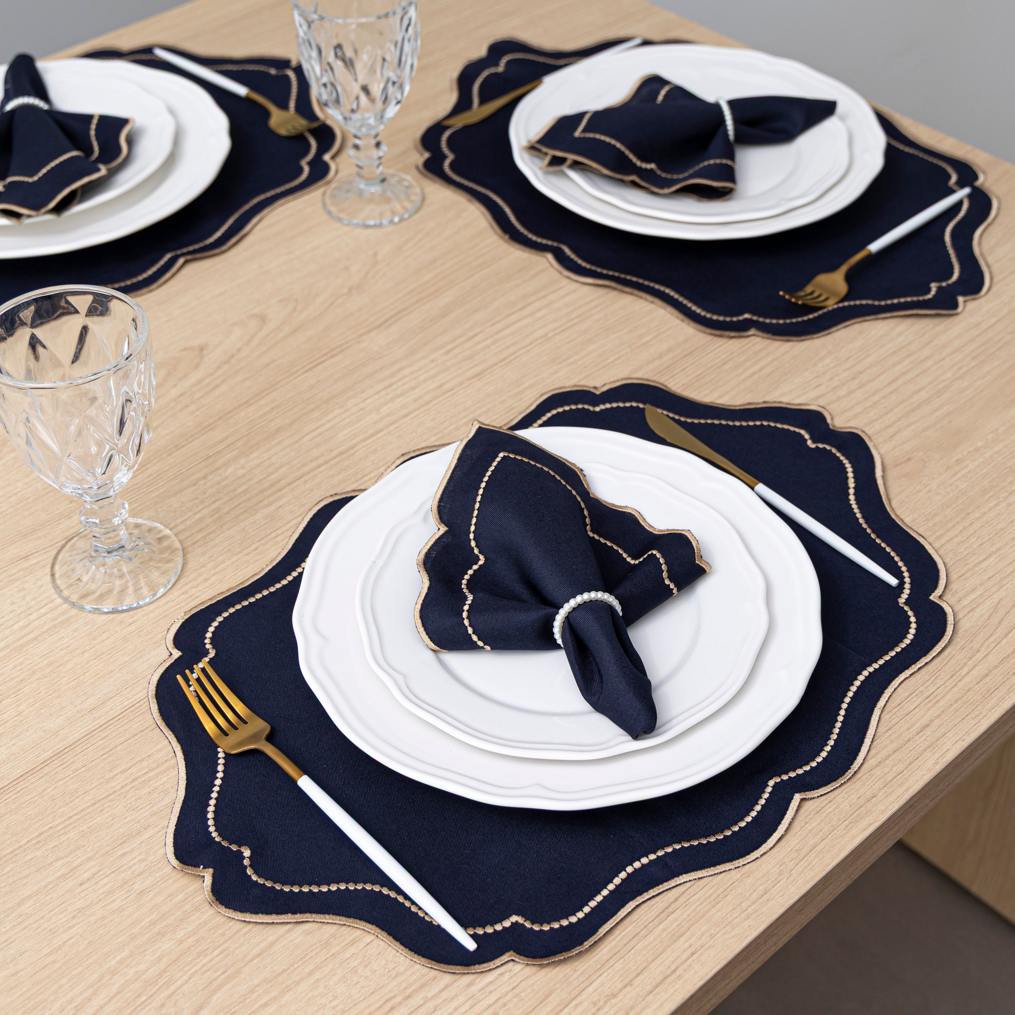 Jogo Americano Bordado Royale | Marinho | Kit 12 Pçs | 6 Lugares