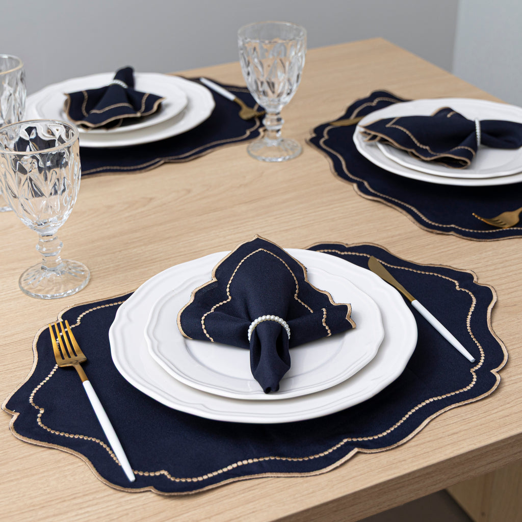 Jogo Americano Bordado Royale | Marinho | Kit 12 Pçs | 6 Lugares