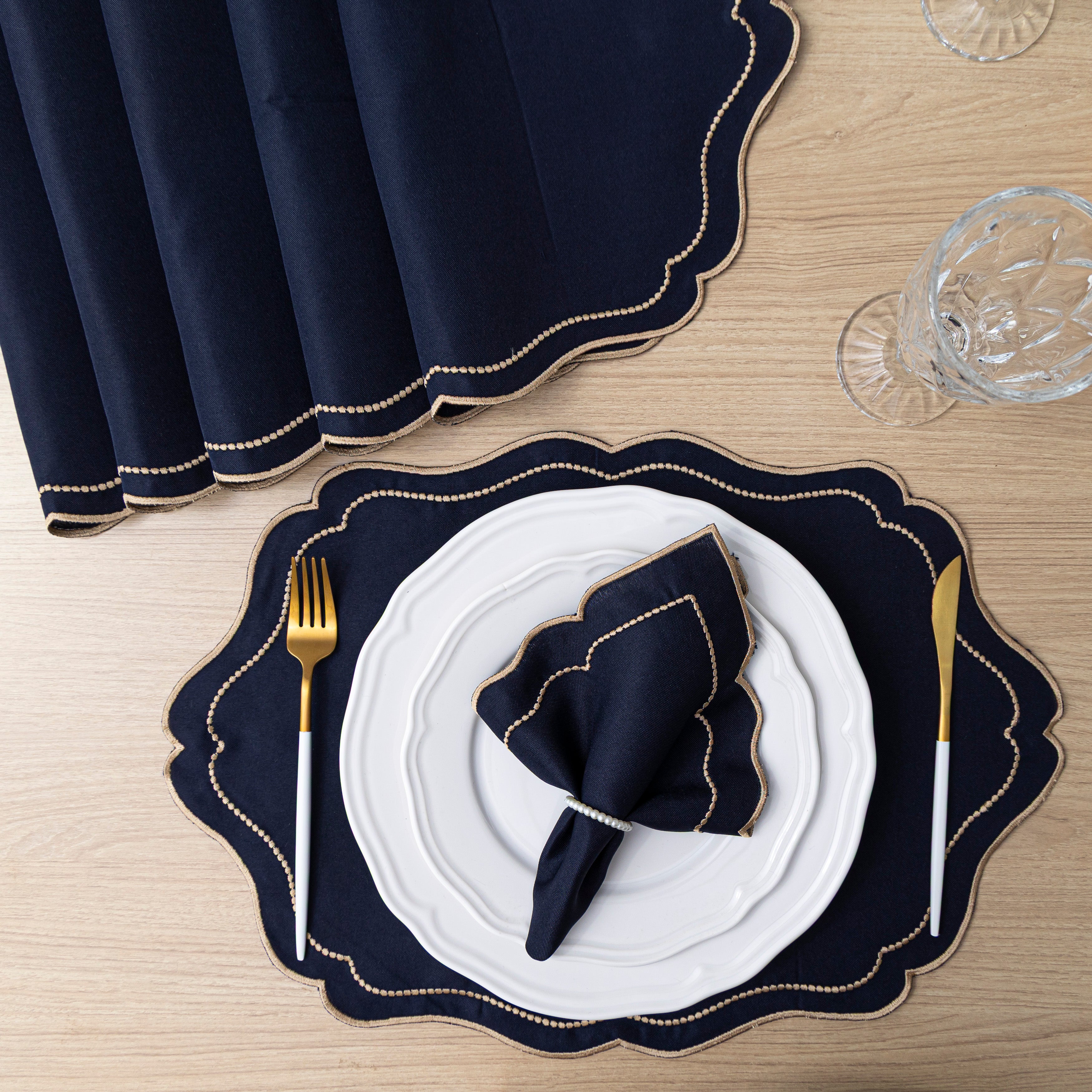 Jogo Americano Bordado Royale | Marinho | Kit 12 Pçs | 6 Lugares