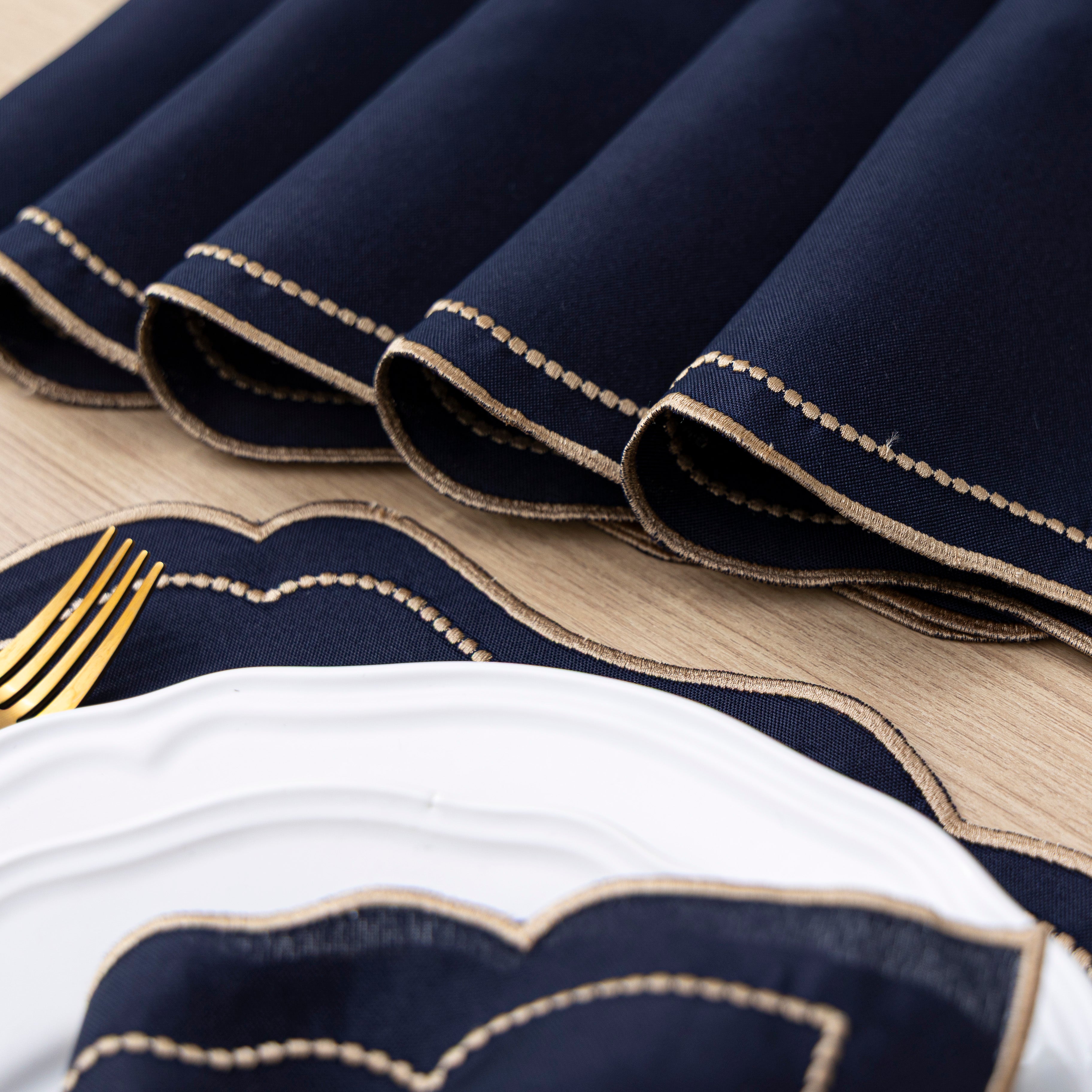 Jogo Americano Bordado Royale | Marinho | Kit 12 Pçs | 6 Lugares