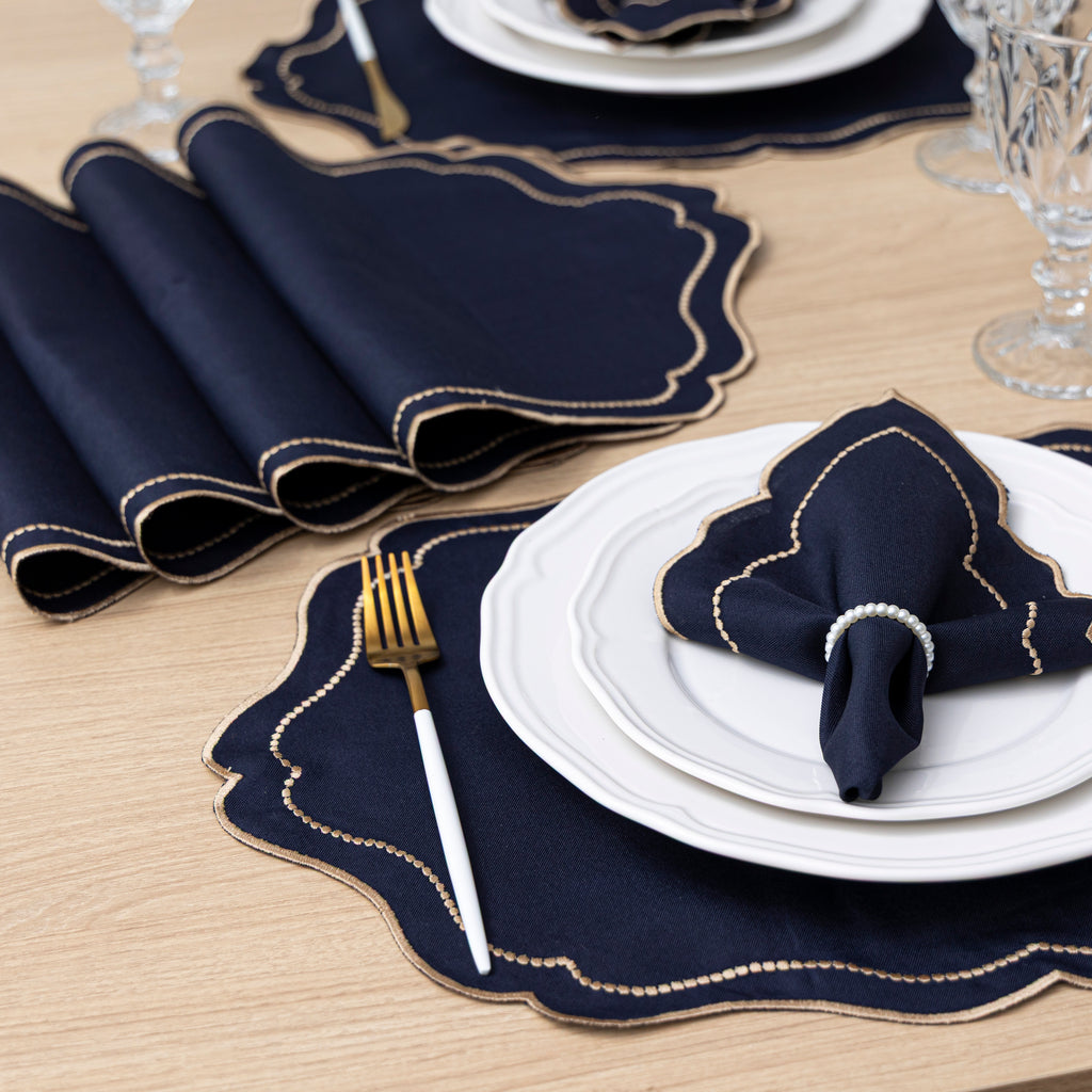 Jogo Americano Bordado Royale | Marinho | Kit 12 Pçs | 6 Lugares