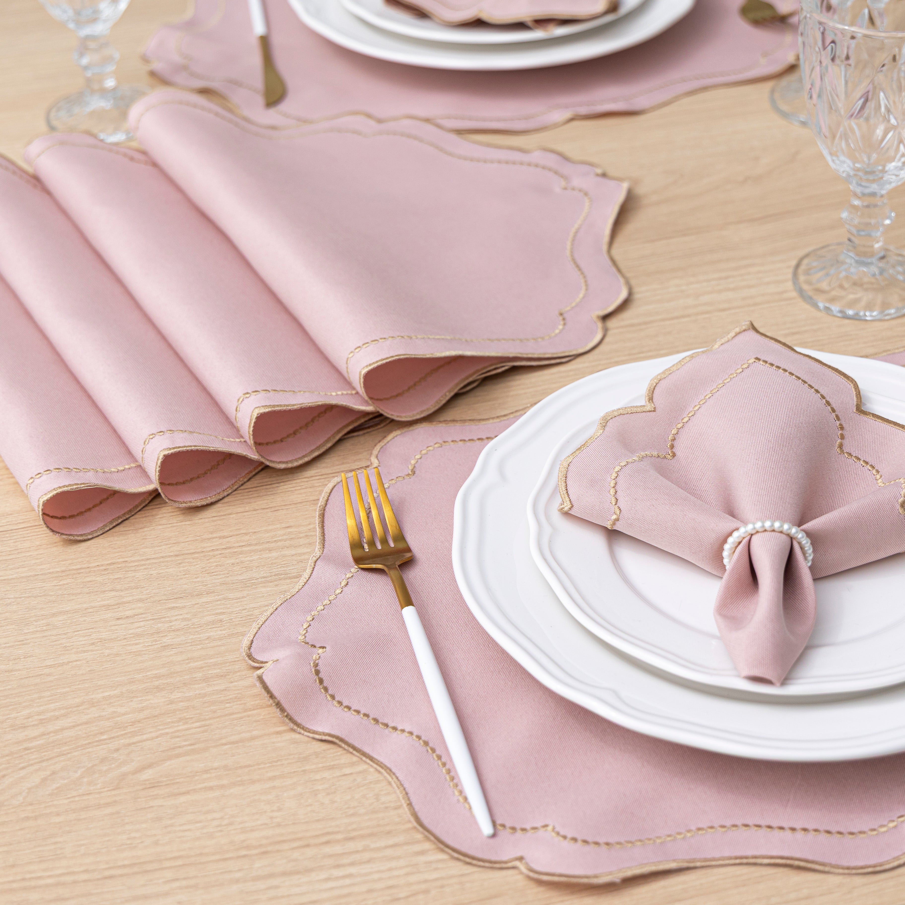 Jogo Americano Bordado Royale | Rosê | Kit 12 Pçs | 6 Lugares