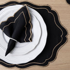 Jogo Americano Bordado Royale | Preto | Kit 12 Pçs | 6 Lugares