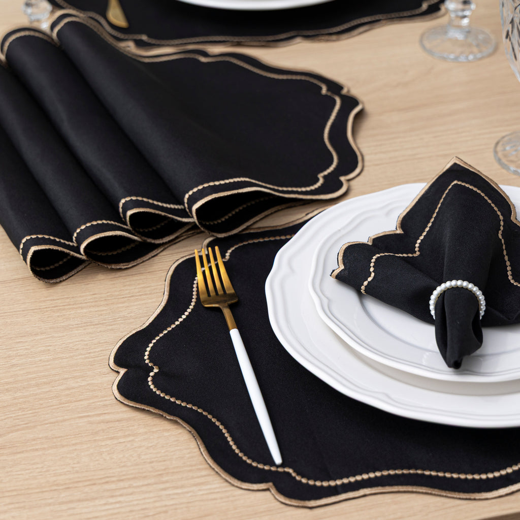 Jogo Americano Bordado Royale | Preto | Kit 12 Pçs | 6 Lugares