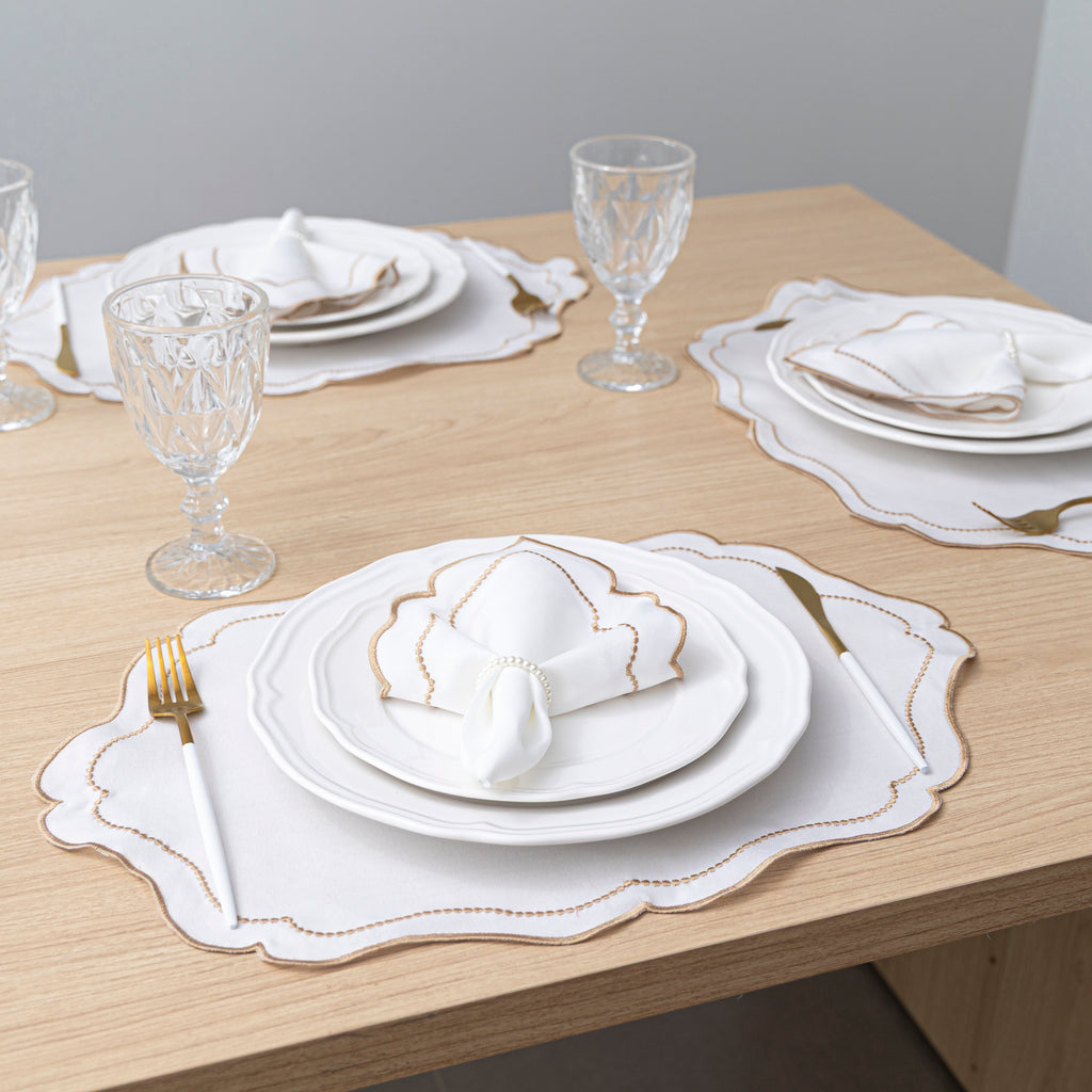 Jogo Americano Bordado Royale | Marfim | Kit 12 Pçs | 6 Lugares