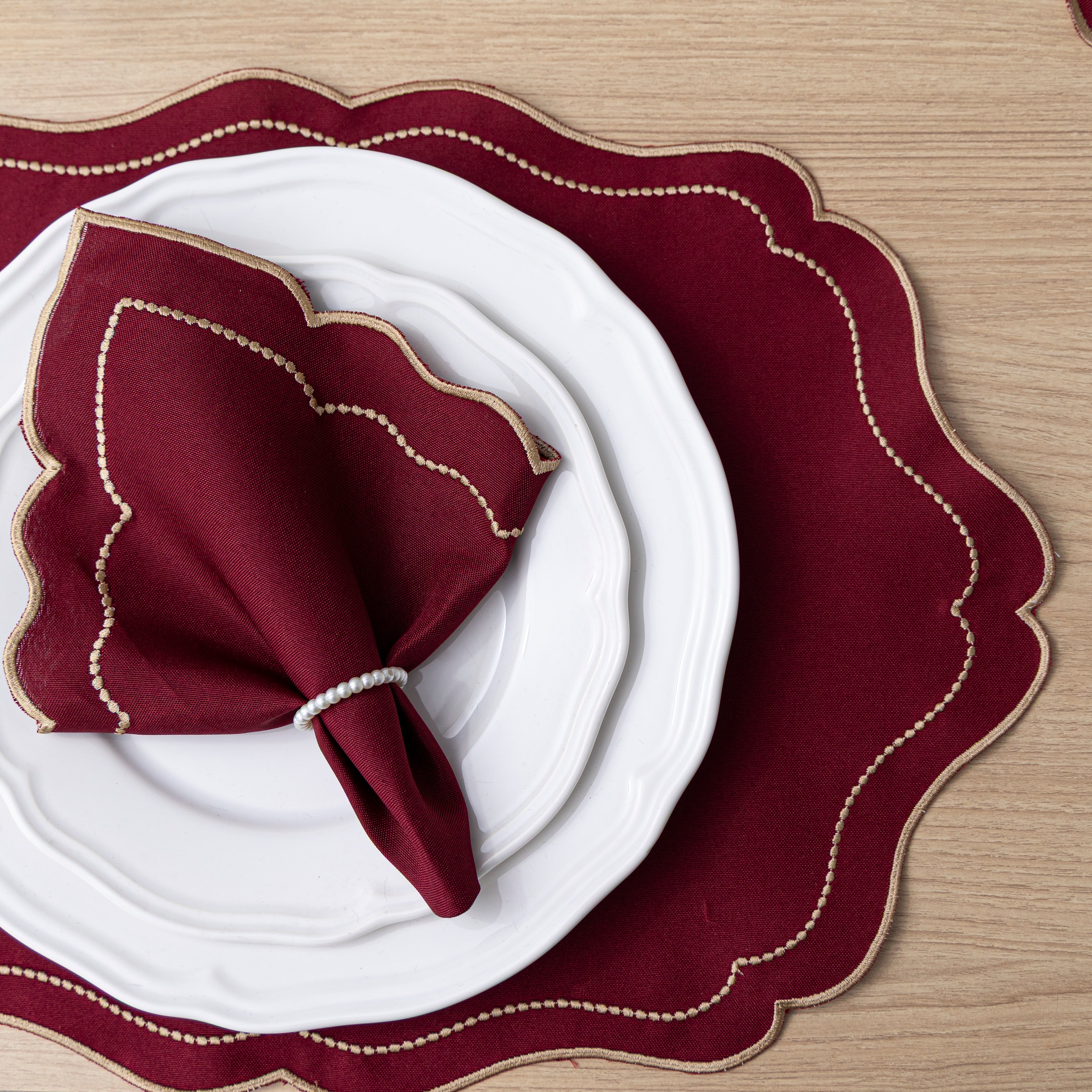 Jogo Americano Bordado Royale | Bordô | Kit 12 Pçs | 6 Lugares