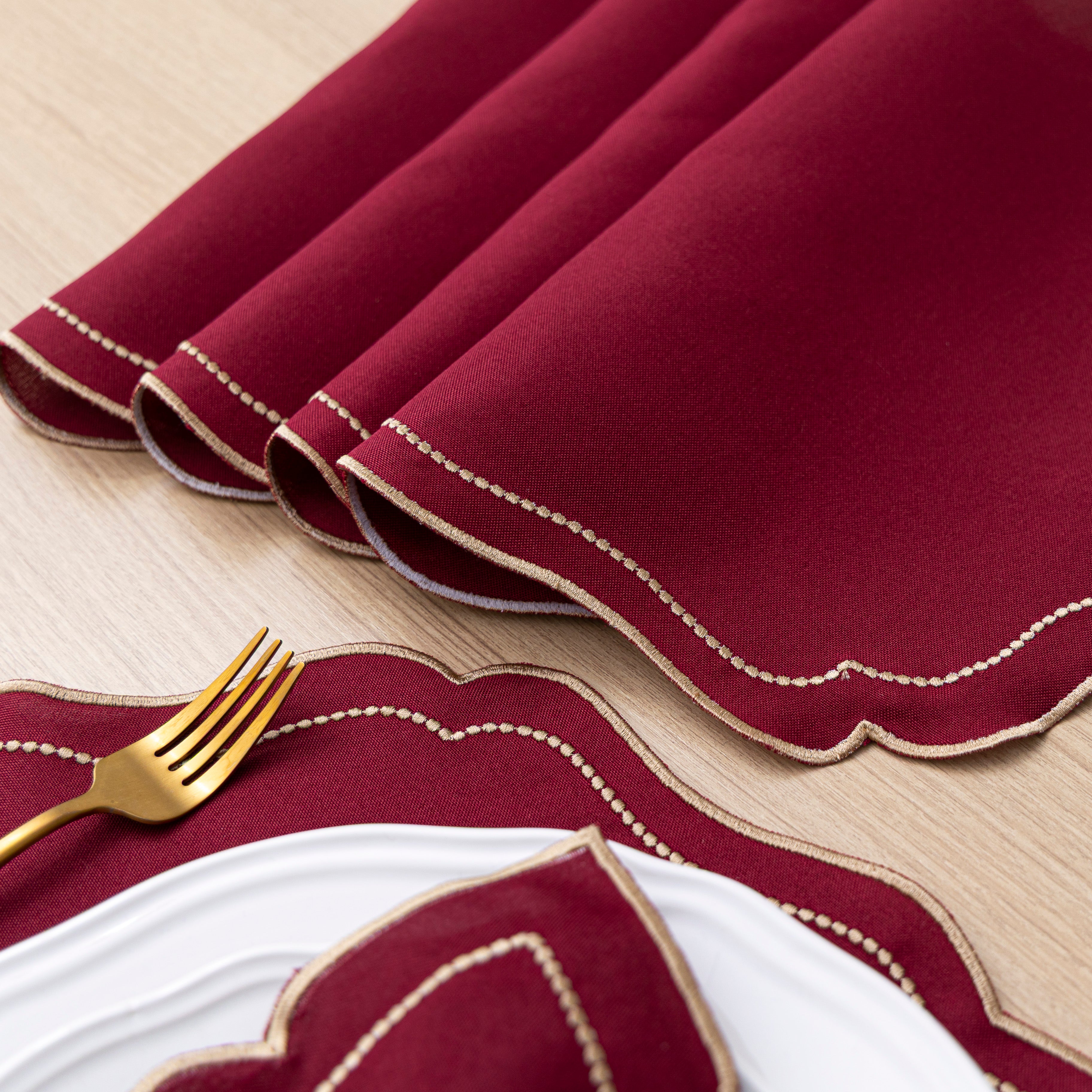 Jogo Americano Bordado Royale | Bordô | Kit 12 Pçs | 6 Lugares