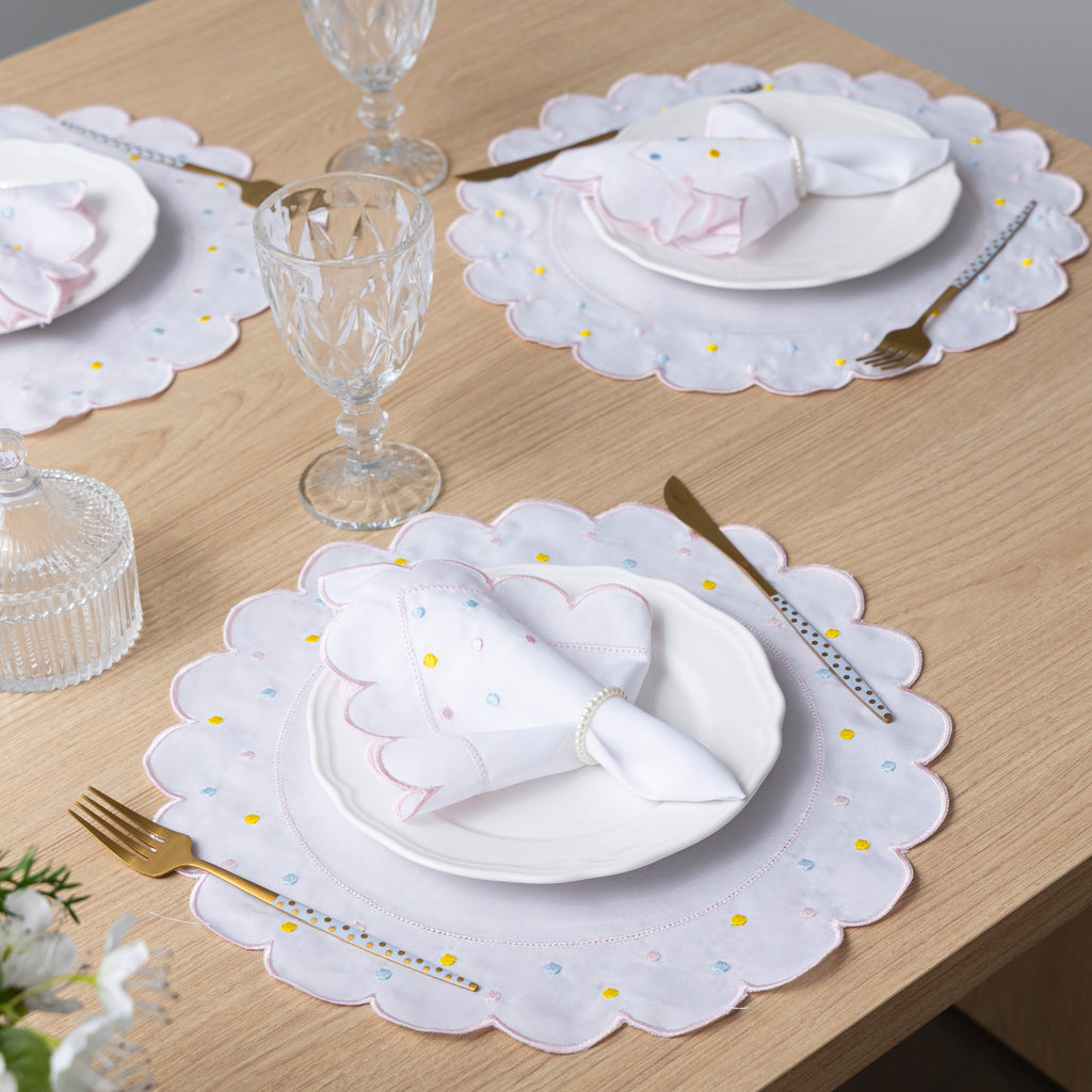 Jogo Americano Poá | Rosa | Kit 12 Pçs 6 Lugares