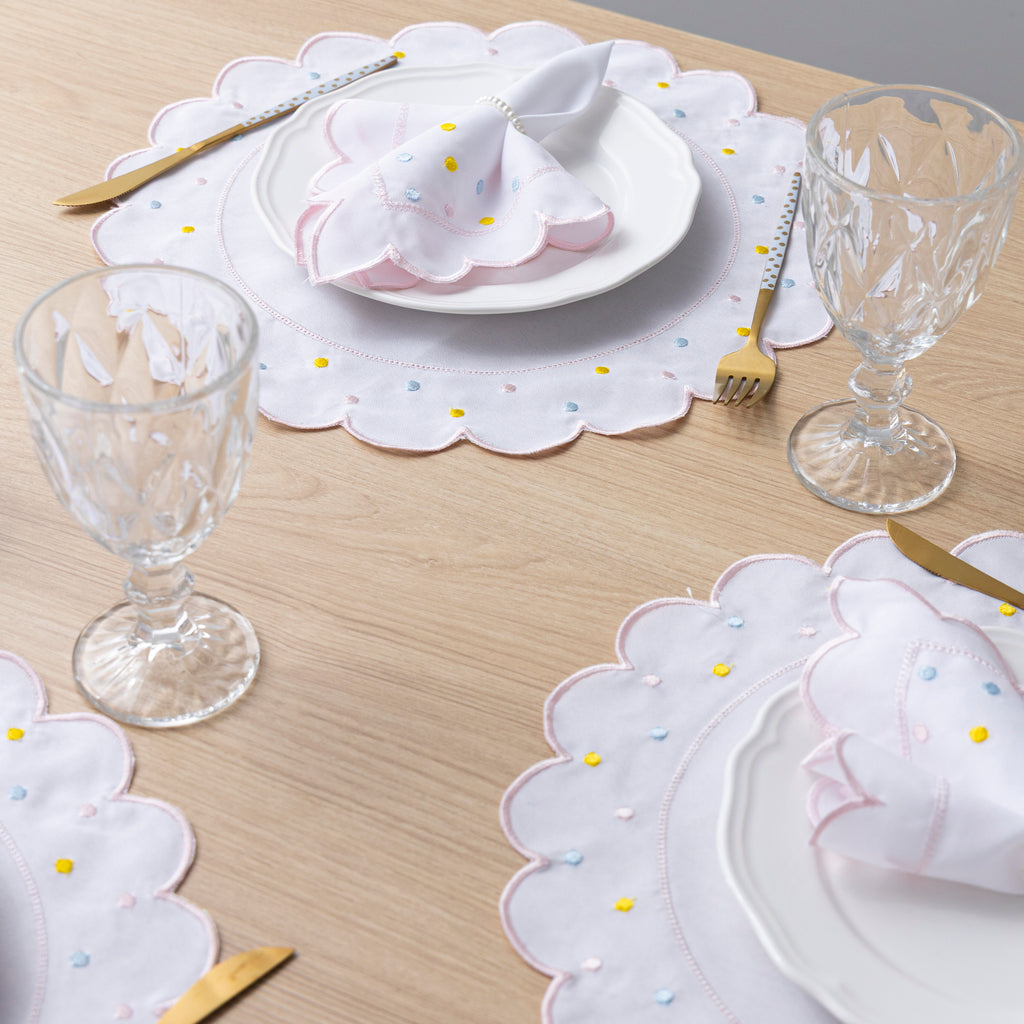 Jogo Americano Poá | Rosa | Kit 12 Pçs 6 Lugares