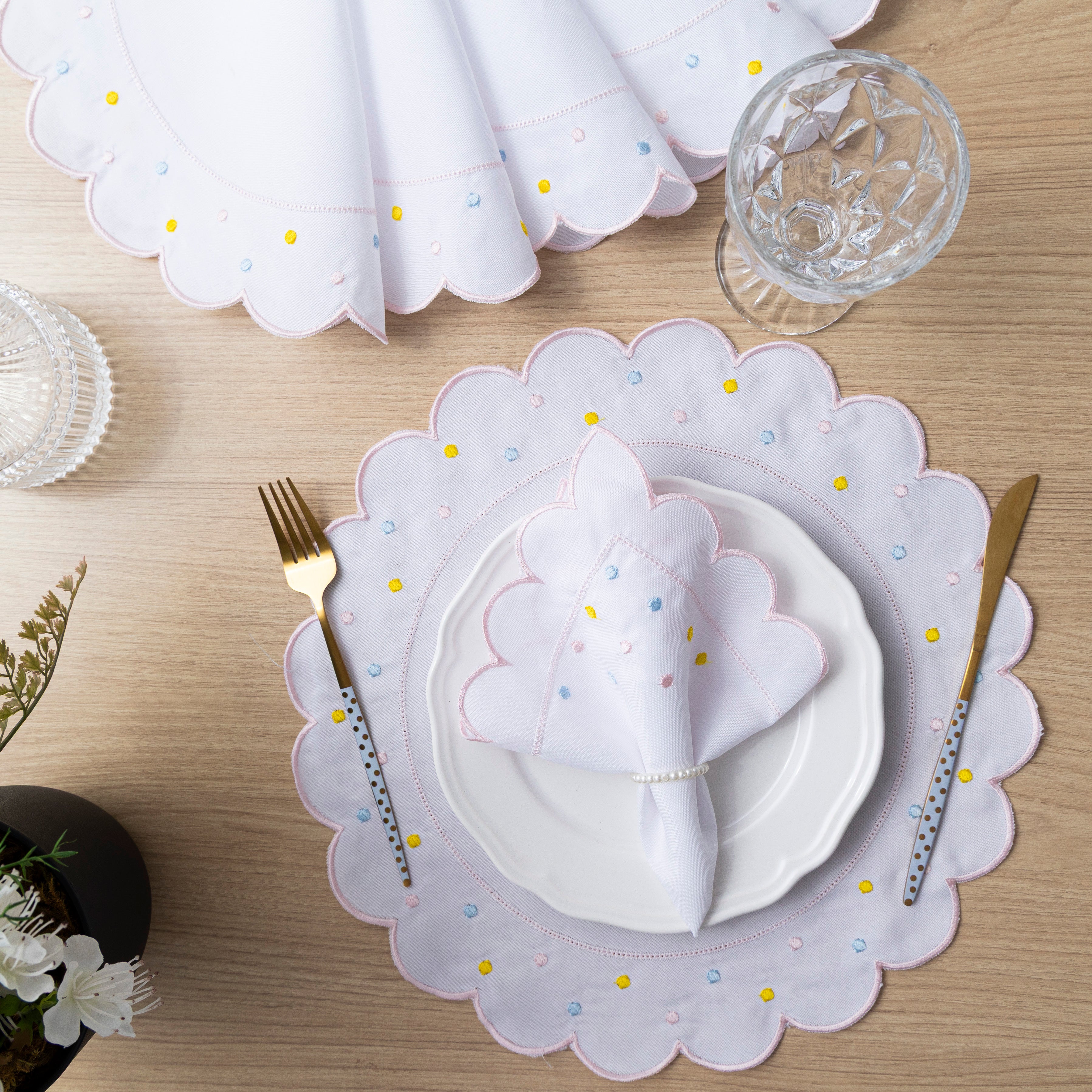 Jogo Americano Poá | Rosa | Kit 12 Pçs 6 Lugares