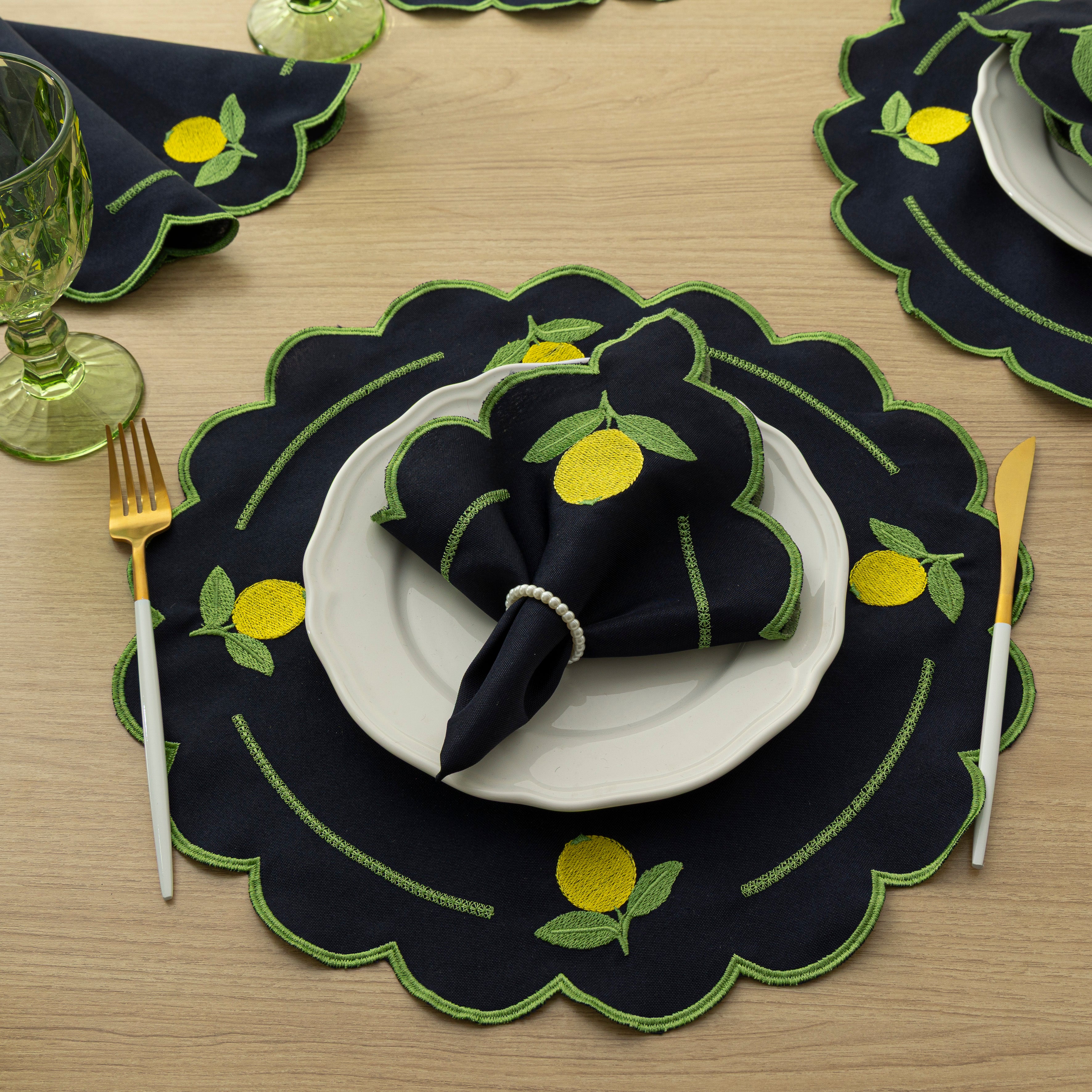 Jogo Americano Limão Siciliano | Marinho | Kit 12 Pçs 6 Lugares