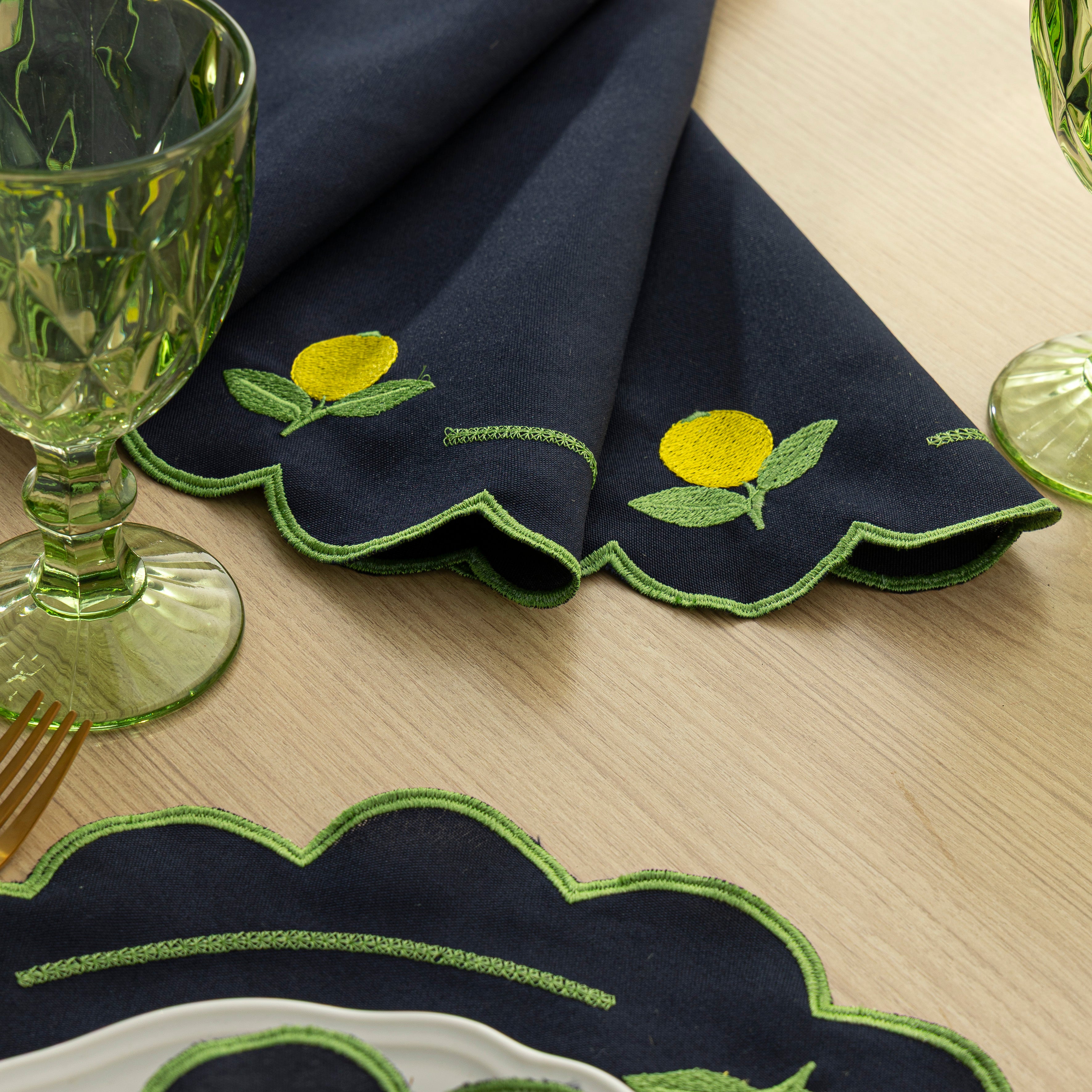 Jogo Americano Limão Siciliano | Marinho | Kit 12 Pçs 6 Lugares