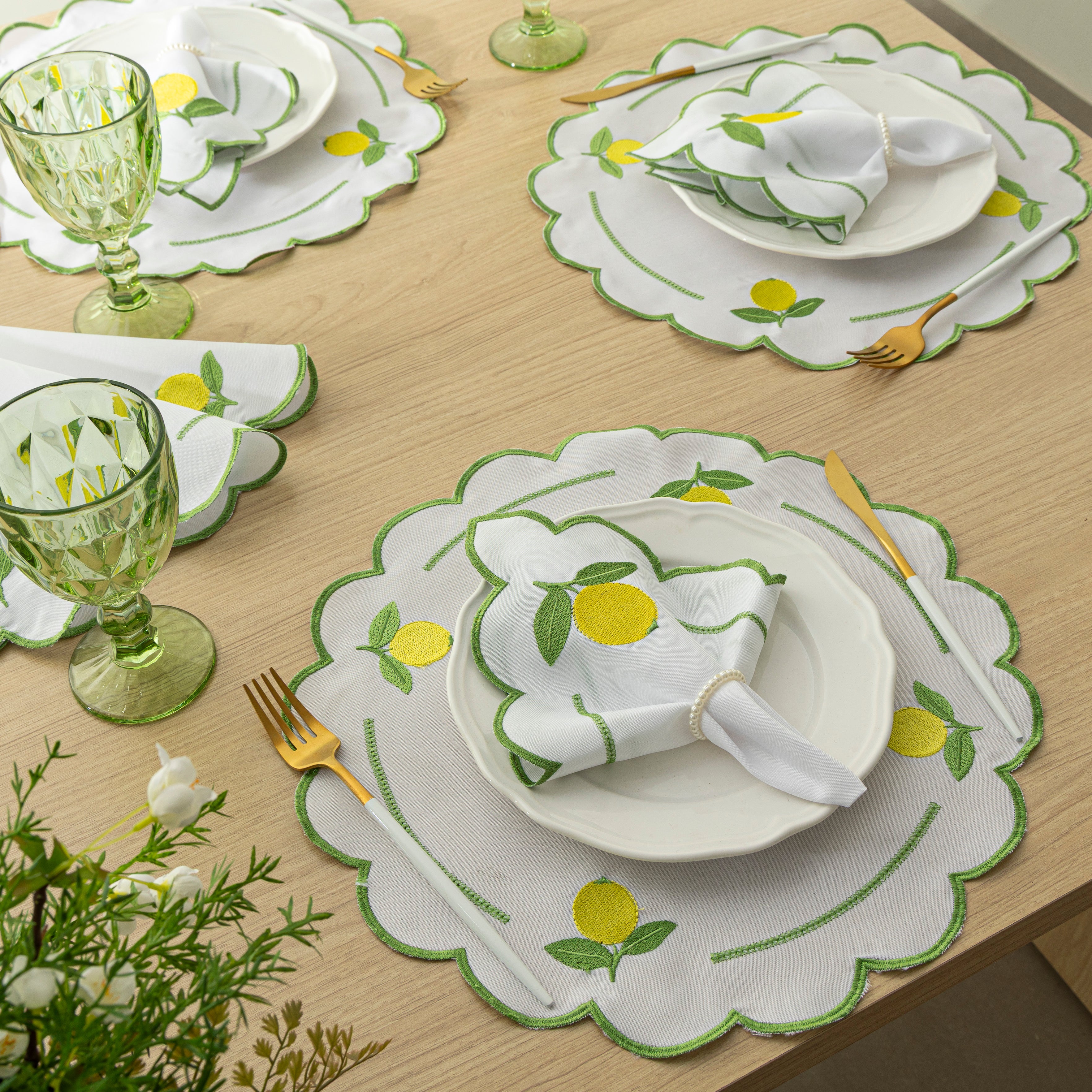 Jogo Americano Limão Siciliano | Branco | Kit 12 Pçs 6 Lugares (Cópia)