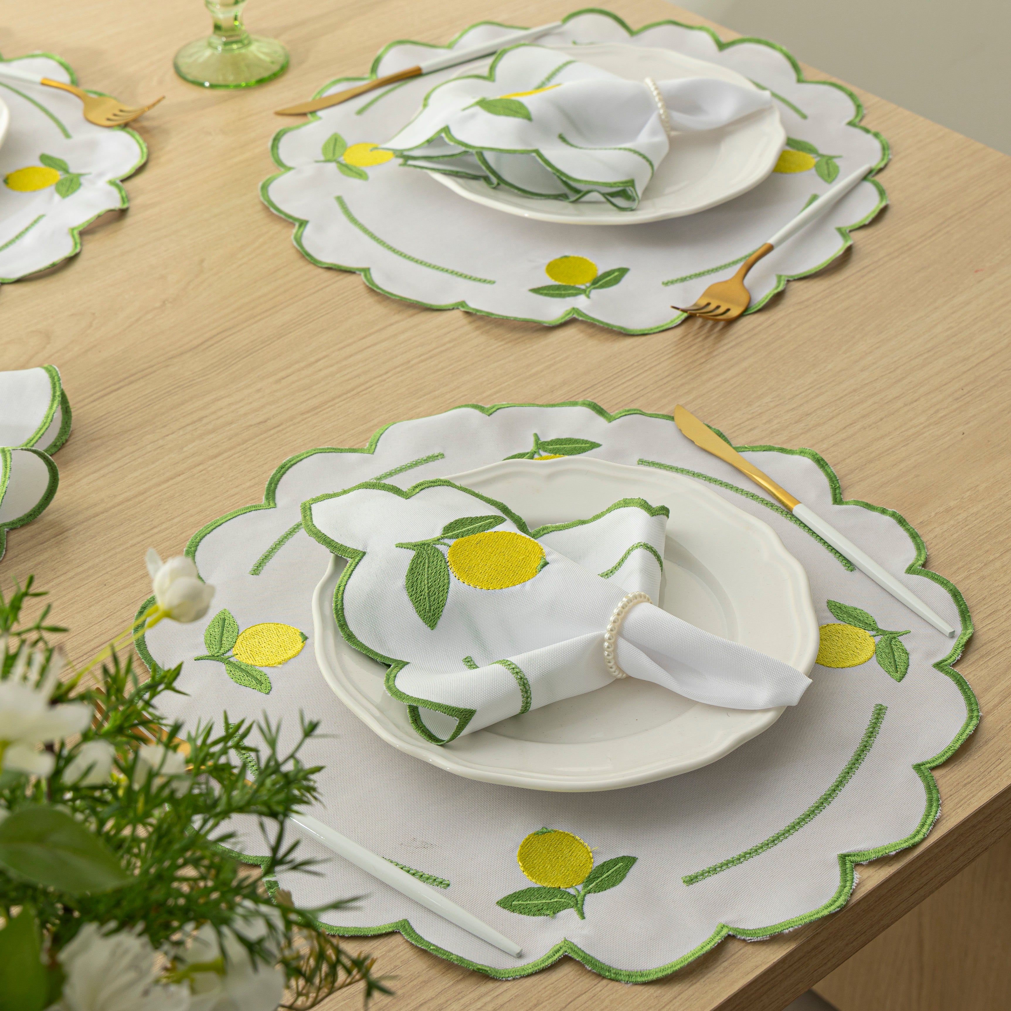 Jogo Americano Limão Siciliano | Branco | Kit 12 Pçs 6 Lugares (Cópia)