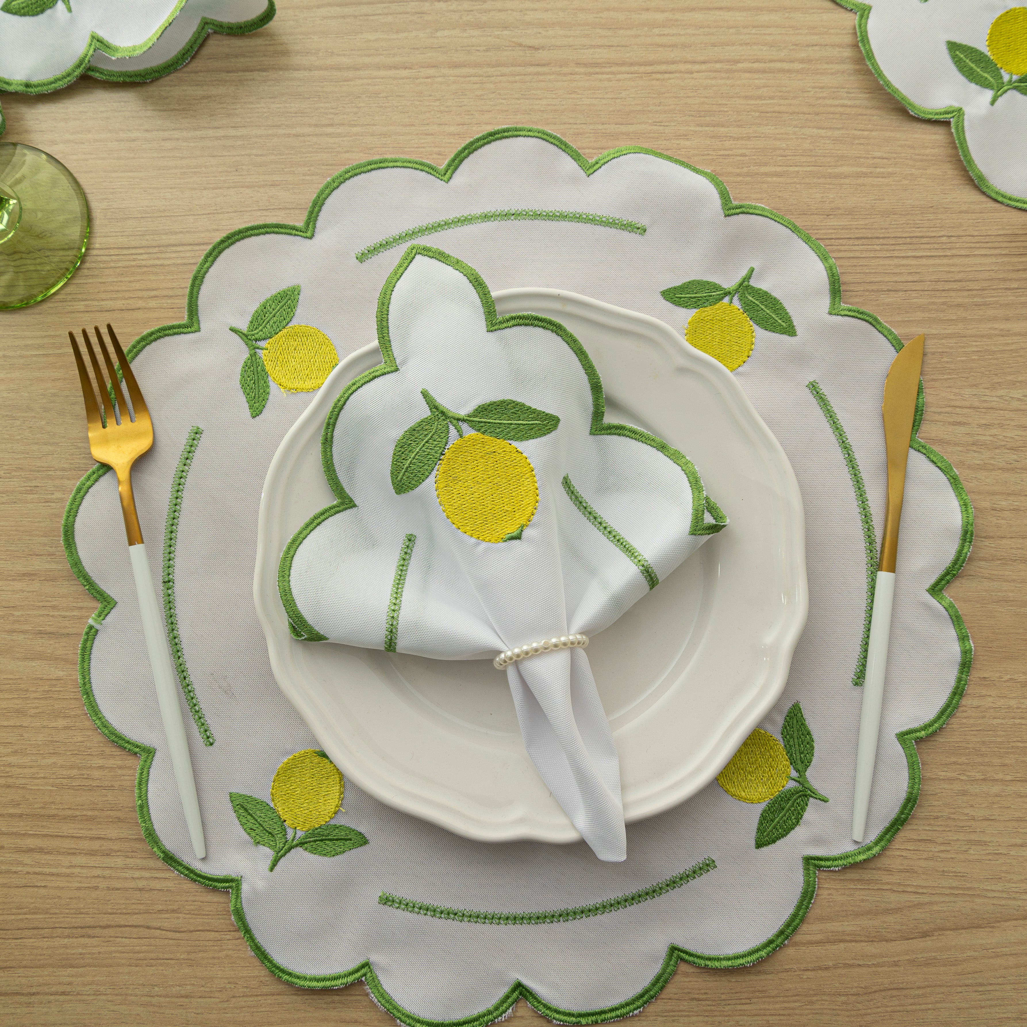 Jogo Americano Limão Siciliano | Branco | Kit 12 Pçs 6 Lugares (Cópia)