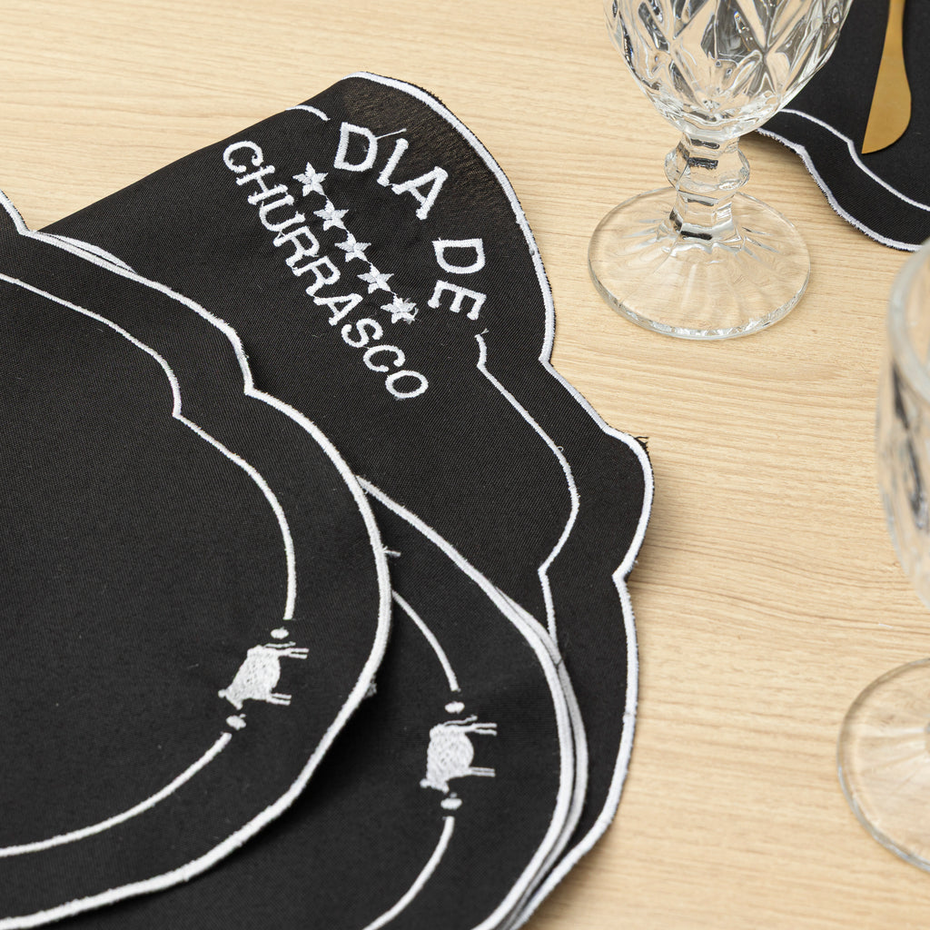 Jogo Americano Churras | Preto | Kit 12 Pçs 6 Lugares