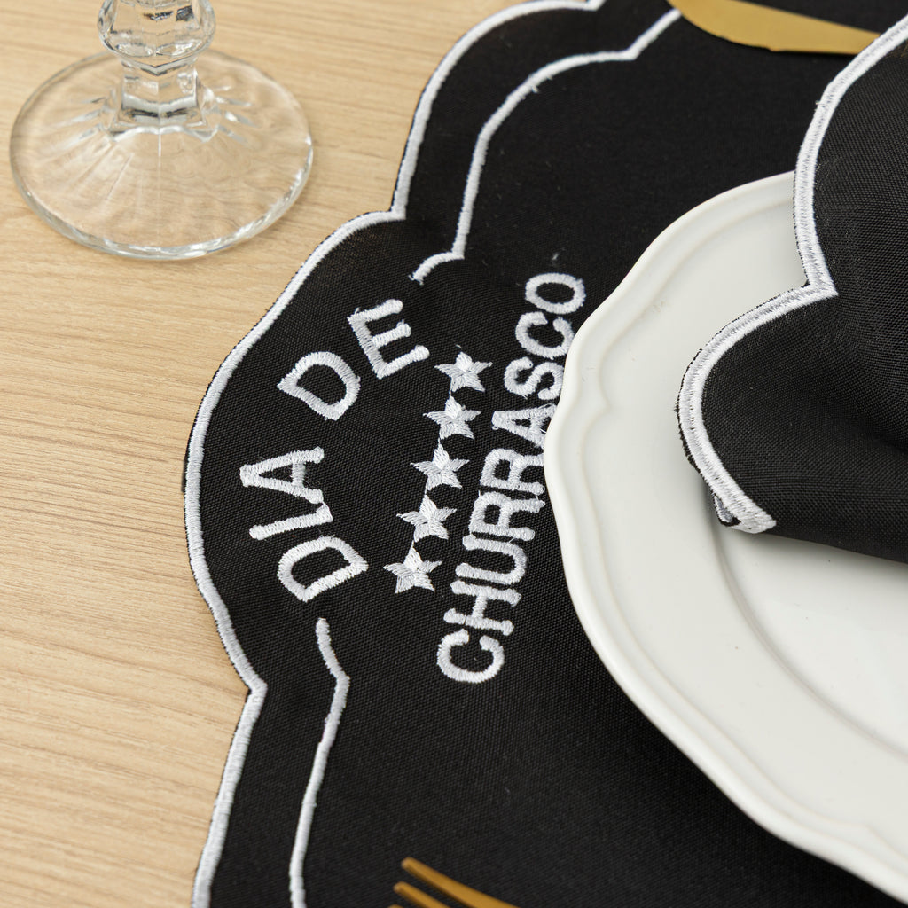 Jogo Americano Churras | Preto | Kit 12 Pçs 6 Lugares