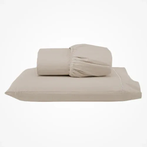 Jogo de Lençol Simples 2 Pçs com Elástico | 300 Fios | Solteiro | Cáqui - Linhas & Lares