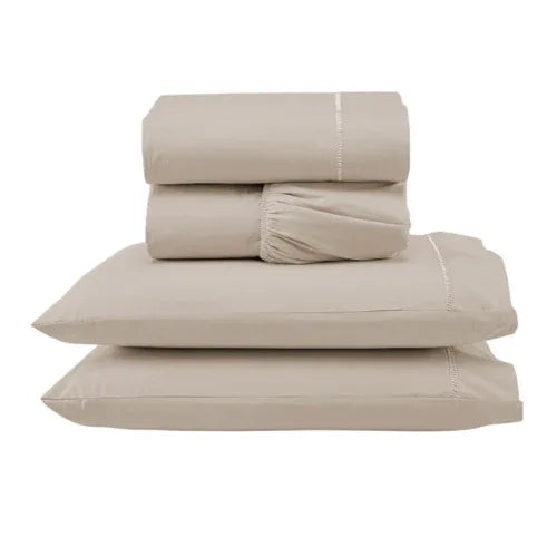 Jogo de Lençol 4 Pçs Ponto Palito | 300 Fios | Casal Queen | Cáqui - Linhas & Lares