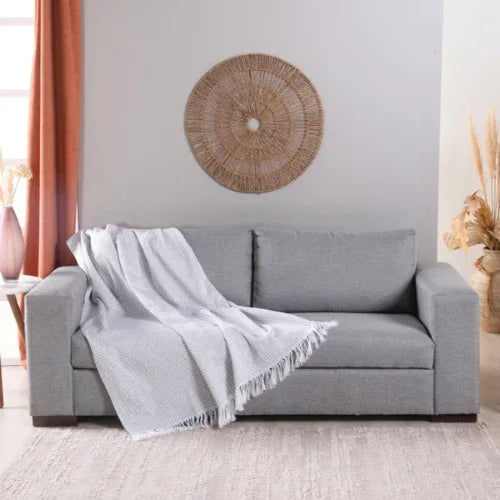 Manta para Cama/Sofá/Poltrona Grid Jacquard | Cinza - Linhas & Lares