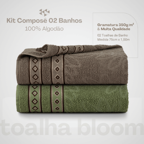 Kit Toalha de Banho Bloom Terra e Jade