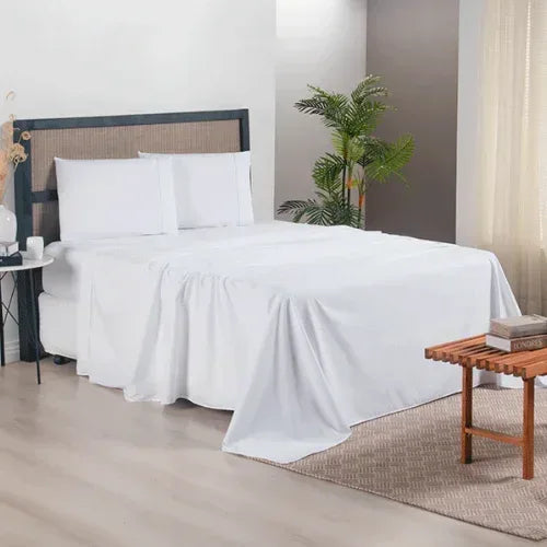 Jogo de Lençol 4 Pçs Ponto Palito | 300 Fios | Casal Queen | Branco - Linhas & Lares