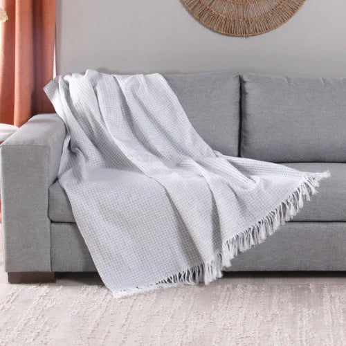 Manta para Cama/Sofá/Poltrona Grid Jacquard | Cinza - Linhas & Lares