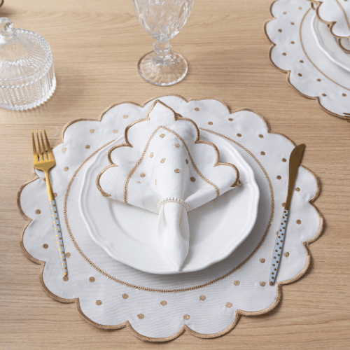 Jogo Americano Poá | Marfim | Kit 12 Pçs 6 Lugares