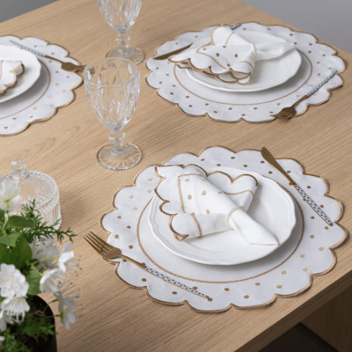 Jogo Americano Poá | Marfim | Kit 12 Pçs 6 Lugares