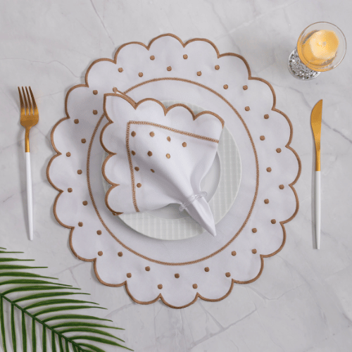 Jogo Americano Poá | Marfim | Kit 12 Pçs 6 Lugares