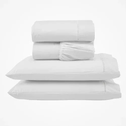 Jogo de Lençol 4 Pçs Ponto Palito | 300 Fios | Casal Queen | Branco - Linhas & Lares